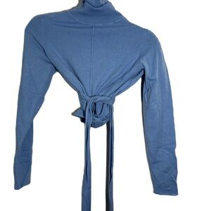 Point sz M Blue Tie-Back Turtleneck Sweater